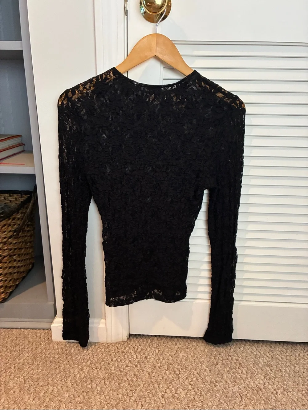Zara Black Sheer Lace Long Sleeve Top Party Cocktail Size M